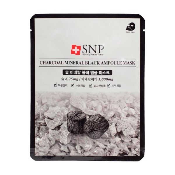 Ампульная маска с экстрактом древесного угля (10шт) SNP CHARCOAL MINERAL BLACK AMPOULE MASK (10ea)