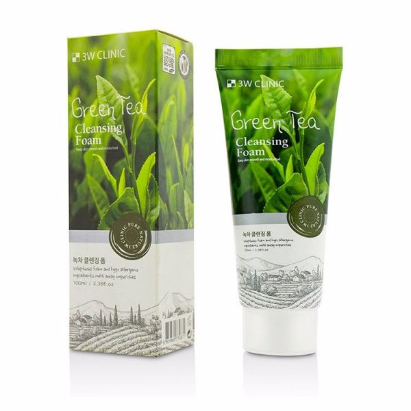 Пенка для умывания с экстрактом зеленого чая (100мл) 3W CLINIC GREEN TEA CLEANSING FOAM (100ml)