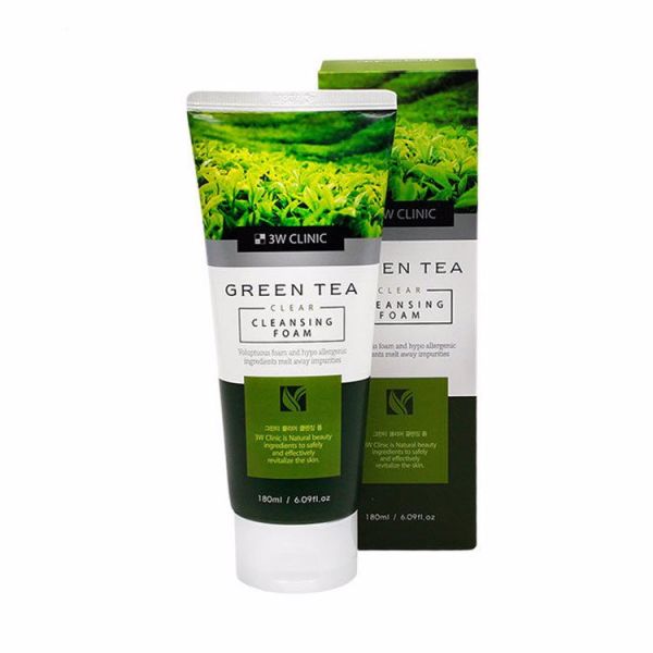 Пенка для умывания с экстрактом зеленого чая (180мл) 3W CLINIC GREEN TEA CLEAR CLEANSING FOAM (180ml)