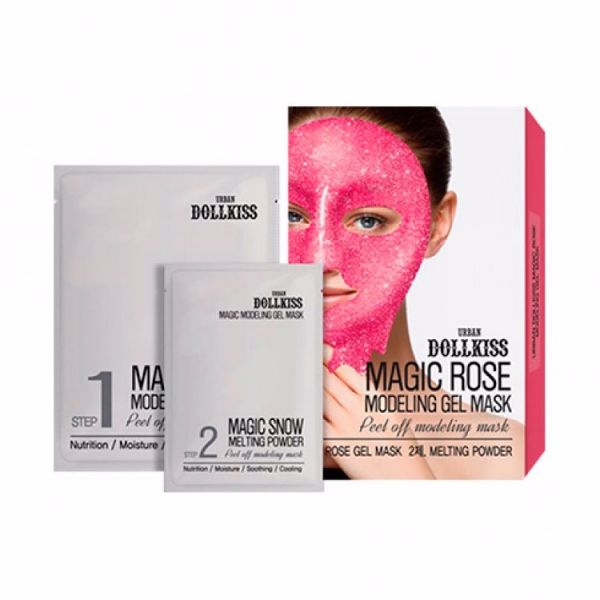 Гелевая маска для лица с экстрактом розы (50гр+5гр) URBAN DOLLKISS MAGIC ROSE MODELING GEL MASK
