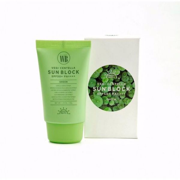 Солнцезащитный крем для чувствительной и нежной кожи (50мл) WONDER BATH VEGI CENTELLA SUN BLOCK 9 GREEN SPF50+/PA++++ (50ml)