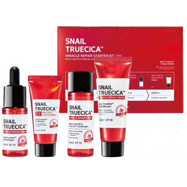 Набор миниатюр с муцином черной улитки (30мл + 30мл + 10мл + 20гр) SOME BY MI SNAIL TRUECICA MIRACLE REPAIR STARTER KIT EDITION (30ml + 30ml + 10ml + 20gr)