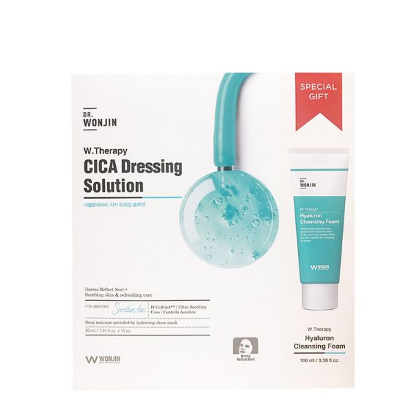 Успокаивающая и глубоко увлажняющая коллагеновая маска WONJIN W. THERAPY CICA DRESSING SOLUTION (30g * 10pcs + 100ml)