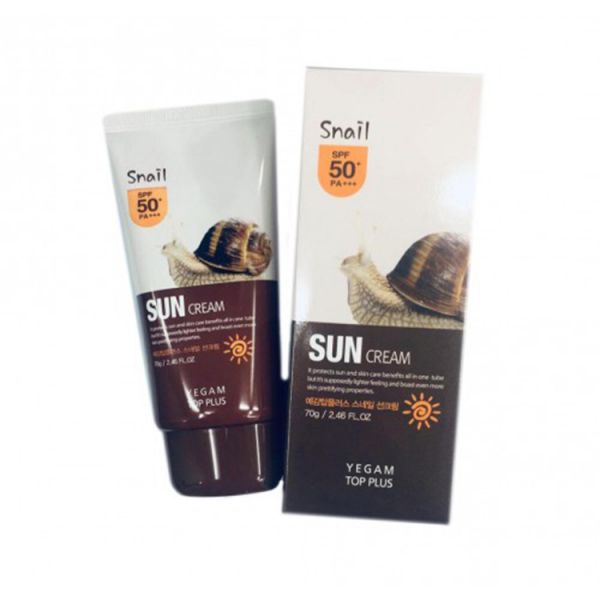 Солнцезащитный крем с экстрактом улитки (70мл) YEGAM TOP PLUS SNAIL SUN CREAM SPF50+PA+++ (70ml)