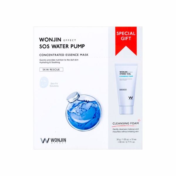 Маска с водяной помпой + пенка для умывания (30гр*10шт+80мл) WONJIN EFFECT SOS WATER PUMP CONCENTRATED ESSENCE MASK