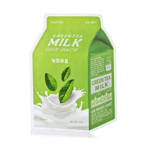 Тканевая маска # зеленый чай (21мл)  [СРОК ДО 10/2022][SALE] A'PIEU GREEN TEA MILK ONE-PACK (21ml)  [EXP 10/2022]