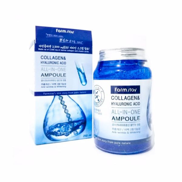 Ампулы все в 1-Коллаген и Гилоуроновая кислота  (250мл) FARM STAY COLLAGEN & HYALURONIC ACID ALL-IN ONE AMPOULE (250ml)